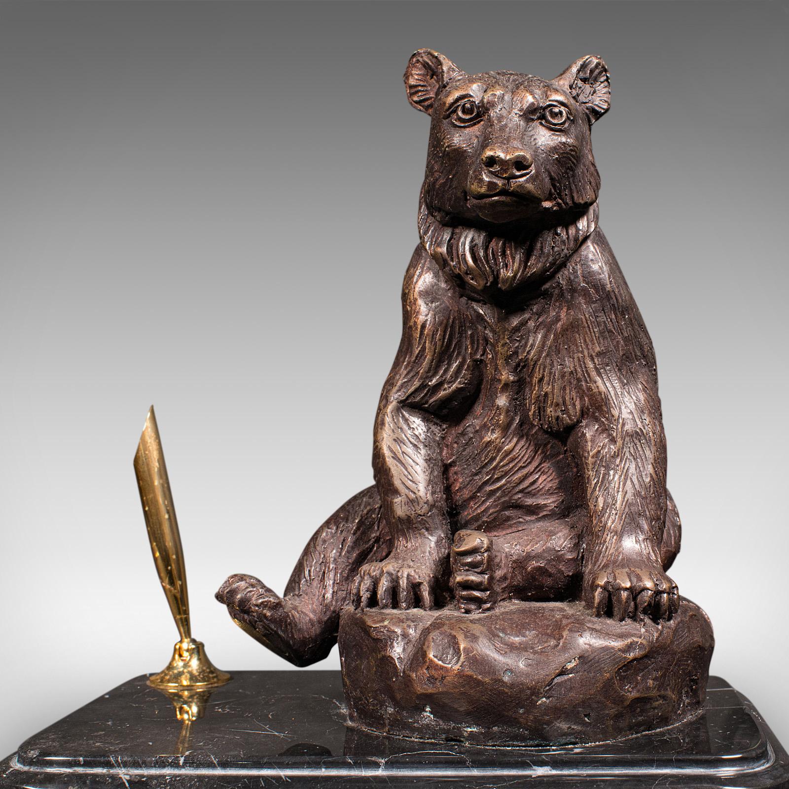 Vintage Black Forest Bear Pen Rest, German, Bronze, Marble, Decor, Desk Stand For Sale 7