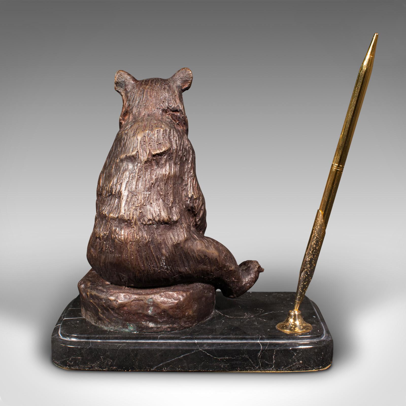 Vintage Black Forest Bear Pen Rest, German, Bronze, Marble, Decor, Desk Stand For Sale 2