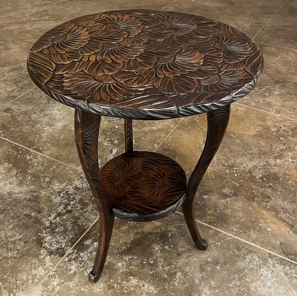 German Vintage Black Forest Style Carved Lamp Table For Sale