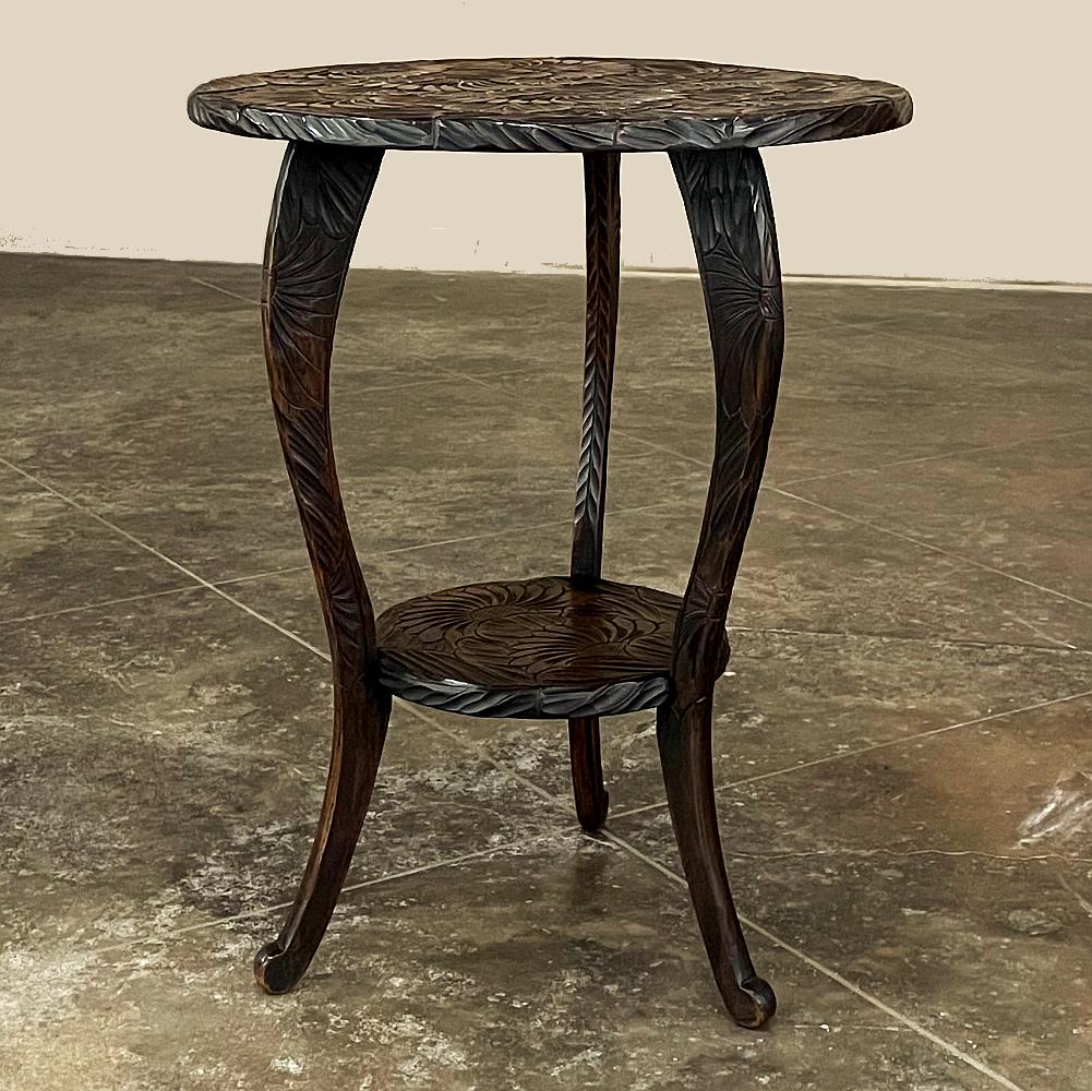 Vintage Black Forest Style Carved Lamp Table In Good Condition For Sale In Dallas, TX