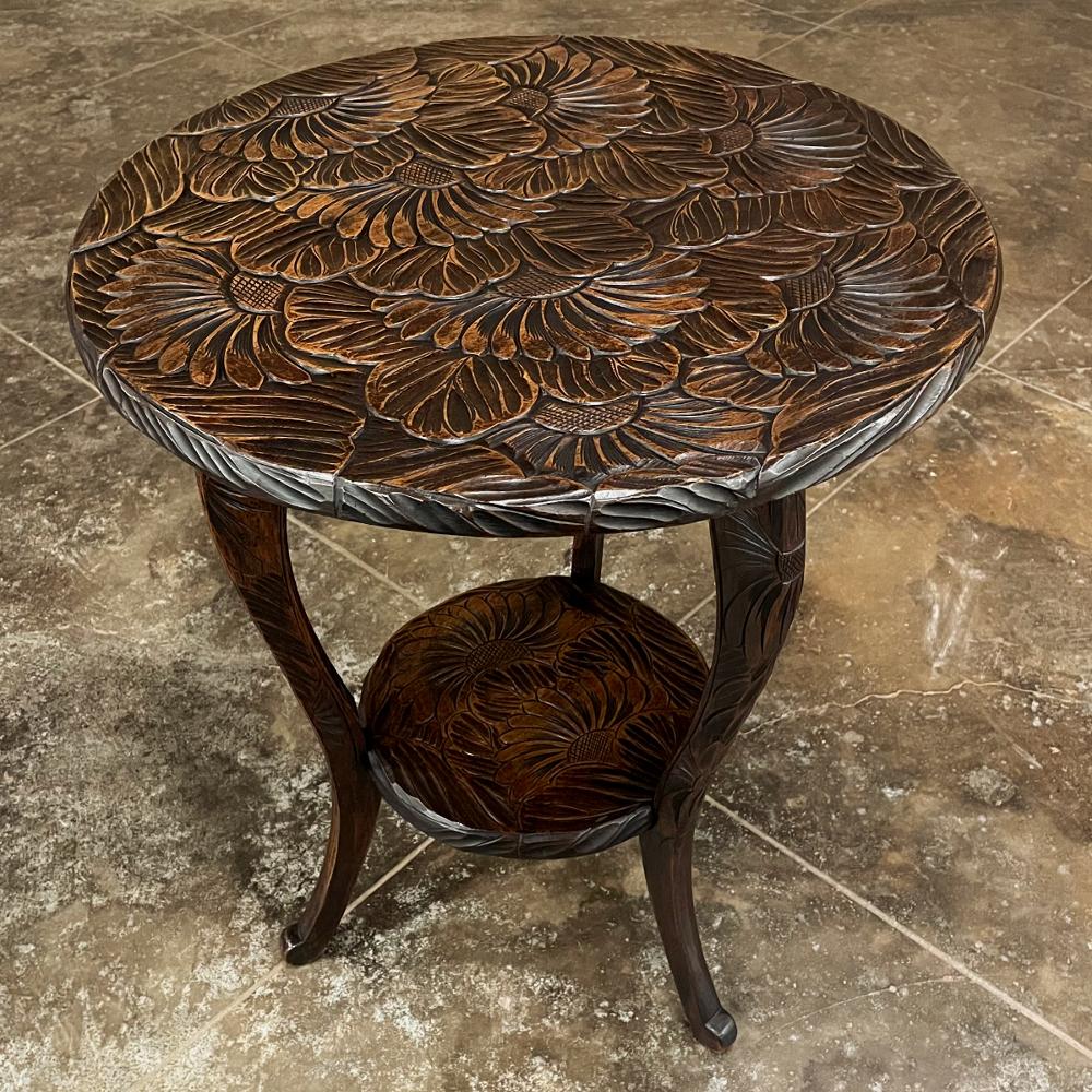 20th Century Vintage Black Forest Style Carved Lamp Table For Sale