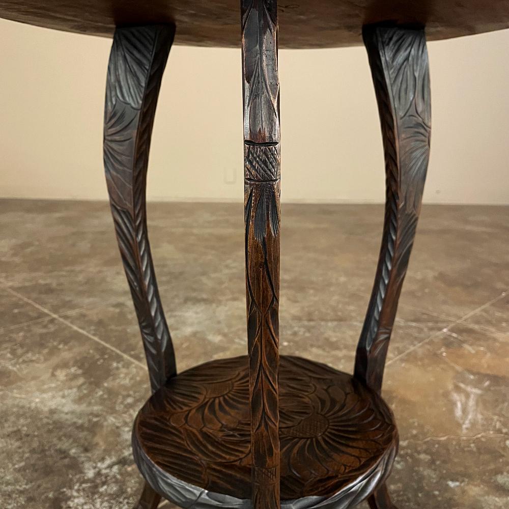 Sycamore Vintage Black Forest Style Carved Lamp Table For Sale