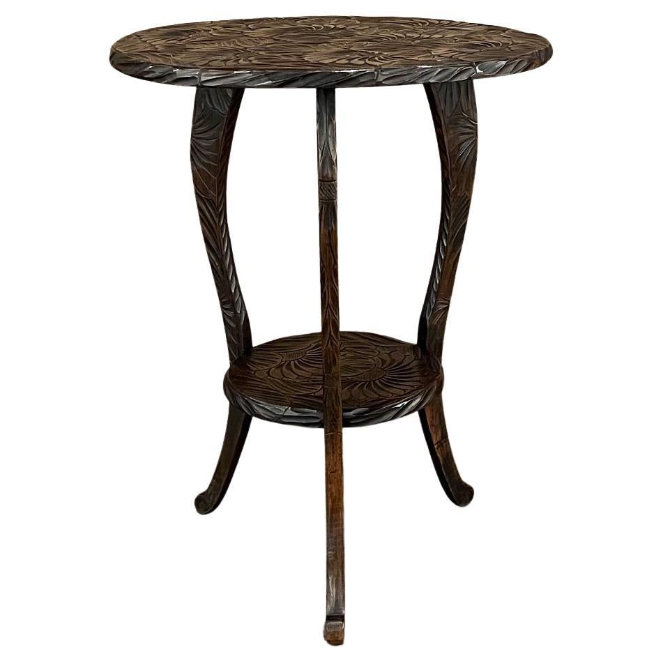 Vintage Black Forest Style Carved Lamp Table For Sale