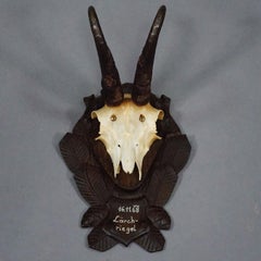 Vintage Black Forest Chamois Trophy on Carved Plaque 1968