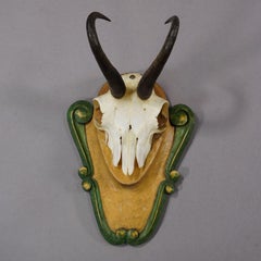 Vintage Black Forest Trophée Chamois sur Plaque Sculptée ca. 1950