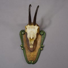 Vintage Black Forest Chamois Trophy on Carved Plaque ca. 1950