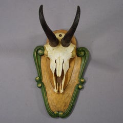 Vintage Black Forest Chamois Trophy on Carved Plaque ca. 1950