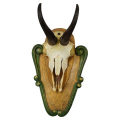 Vintage Black Forest Chamois Trophy on Carved Plaque ca. 1950