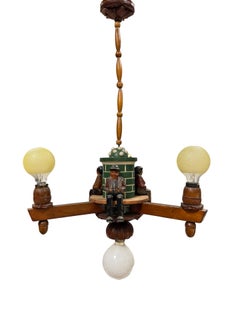 Vintage Black Forest Folk Art Austrian Anri Figure Chandelier, 1950s