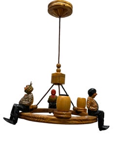 Vintage Black Forest Folk Art Austrian Anri Figure Chandelier, 1960s