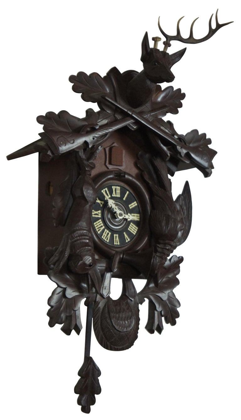 Vintage Black Forest Hunter Cuckoo Clock Regula German Deer Rabbit G.M