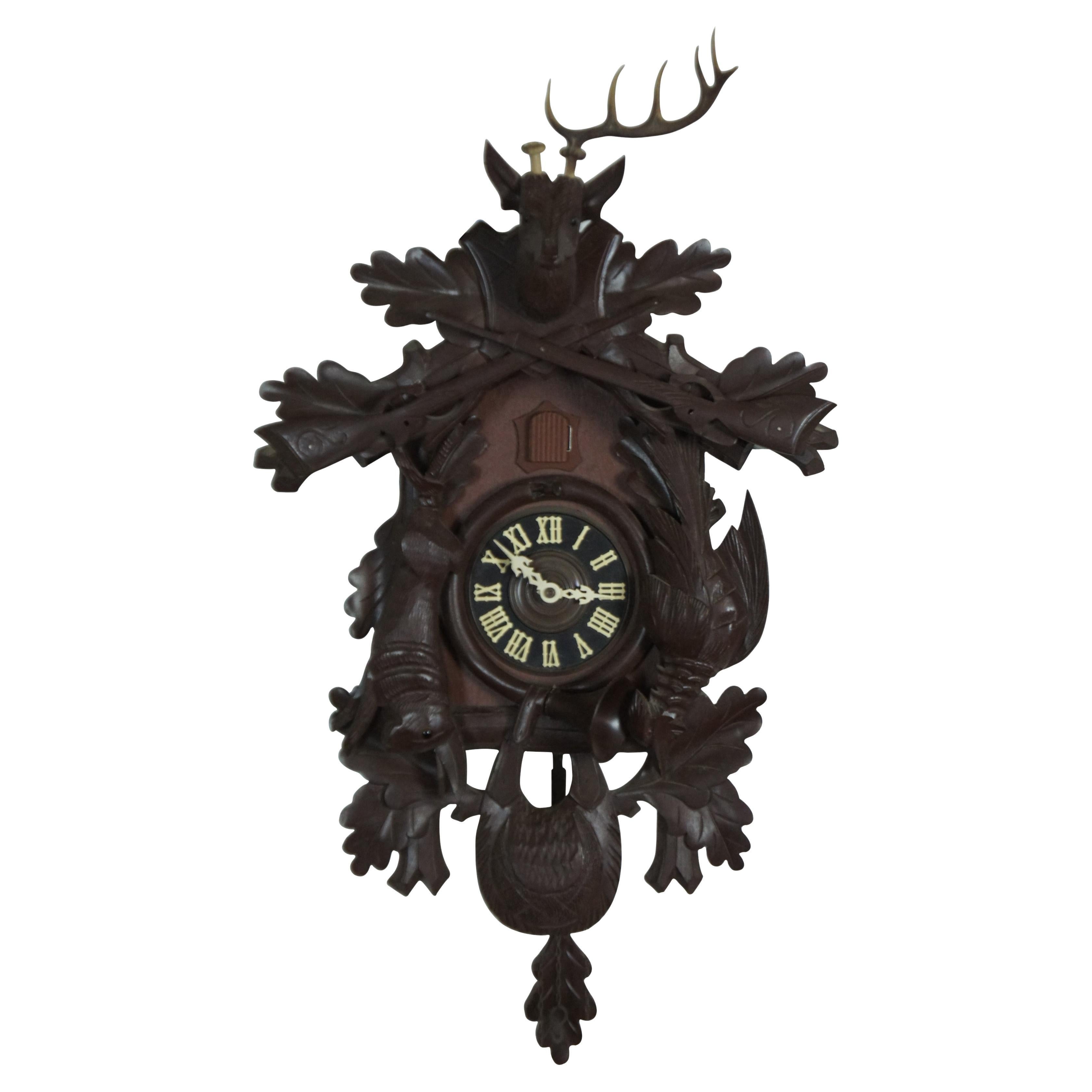 Rare ! Details about   Antique black forest cuckoo clock case  !Hunters !Stunning 