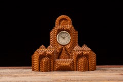 Reloj de chimenea vintage Black Forest Tramp Art pintado con radio