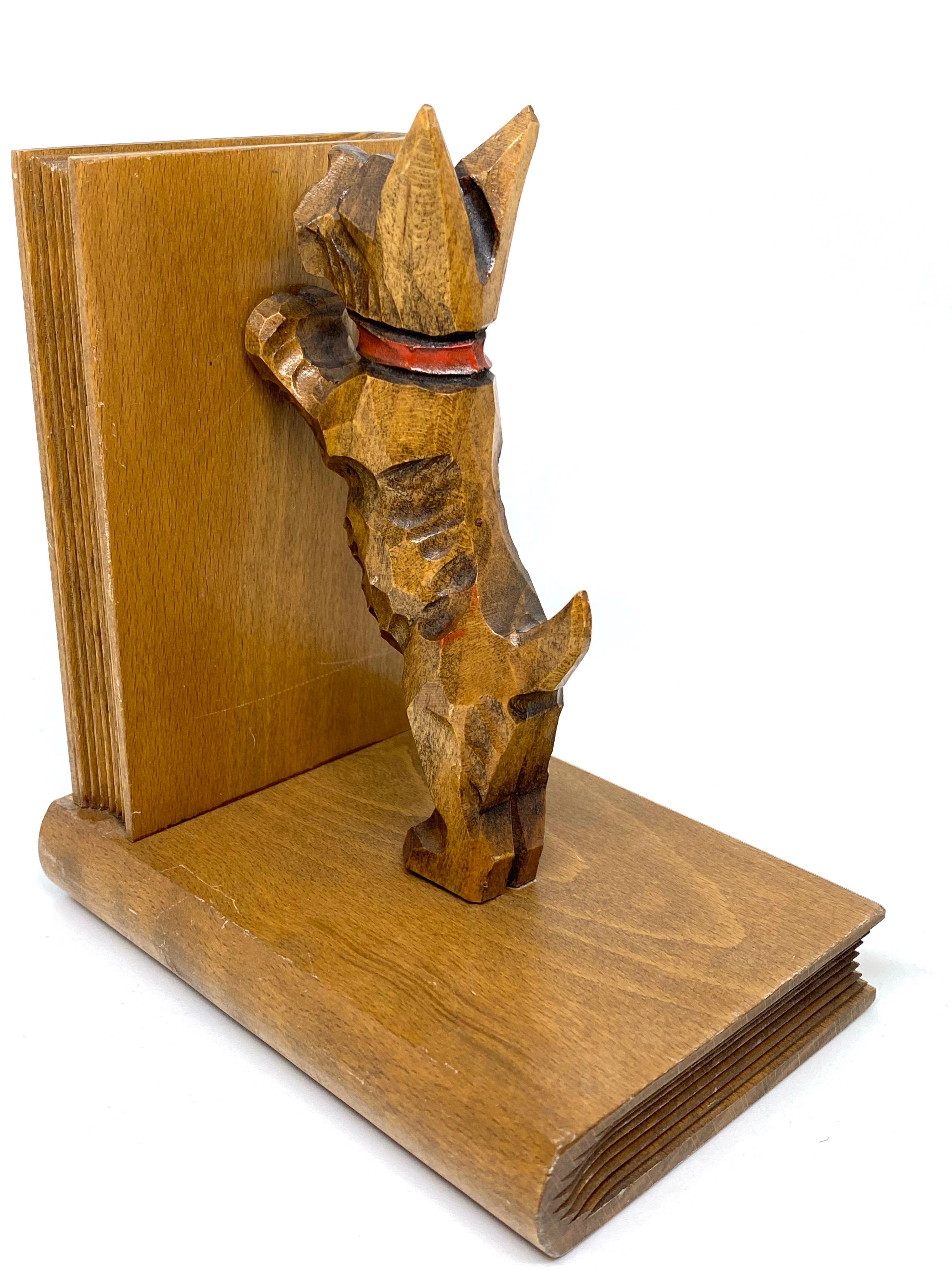 Hand-Carved Vintage Black Forest Wood Carved Scotty Dog Bookends, 1950s