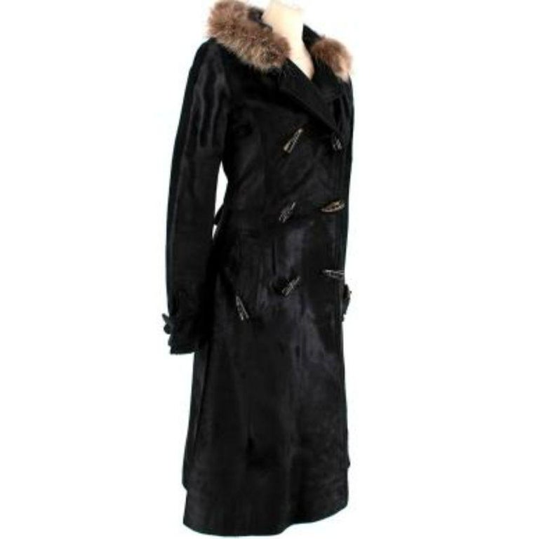 Vintage Black Fur Trimmed Calf Hair Coat For Sale at 1stDibs