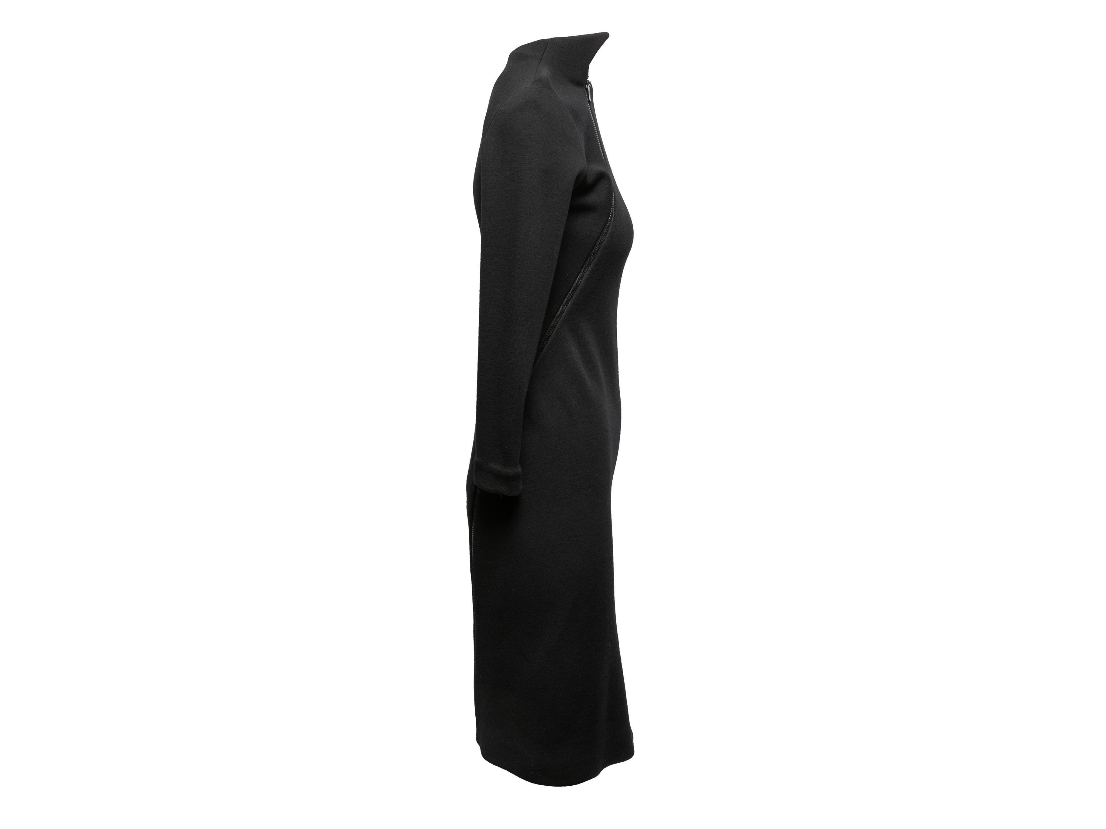 Vintage black long sleeve dress by Geoffrey Beene. Circa 1980s. Asymmetrical zip closure. 30