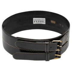 Used Black Gianfranco Ferre Wide Leather Belt Size US S