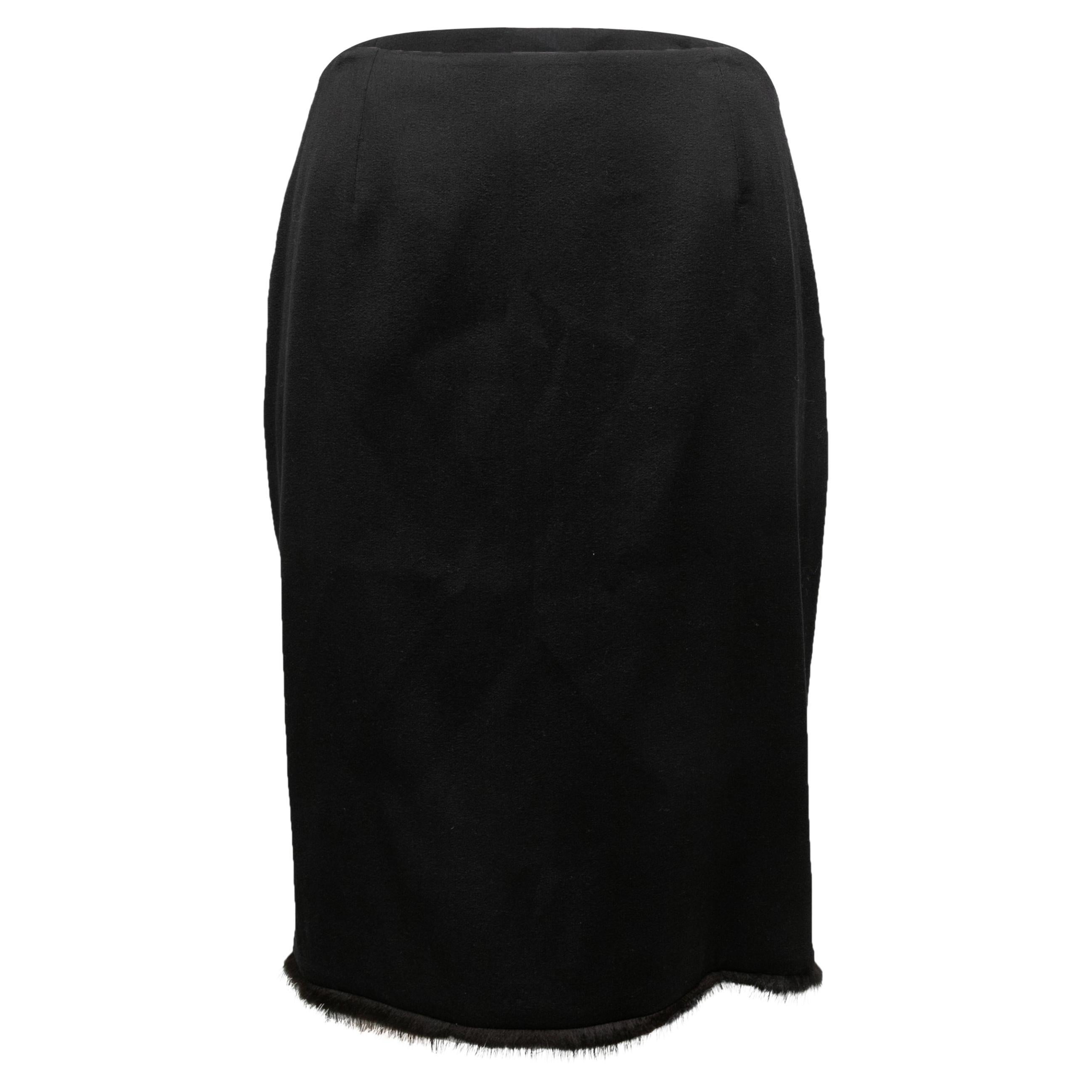 Vintage Black Gianni Versace Fur-Trimmed Skirt Size IT 42 For Sale