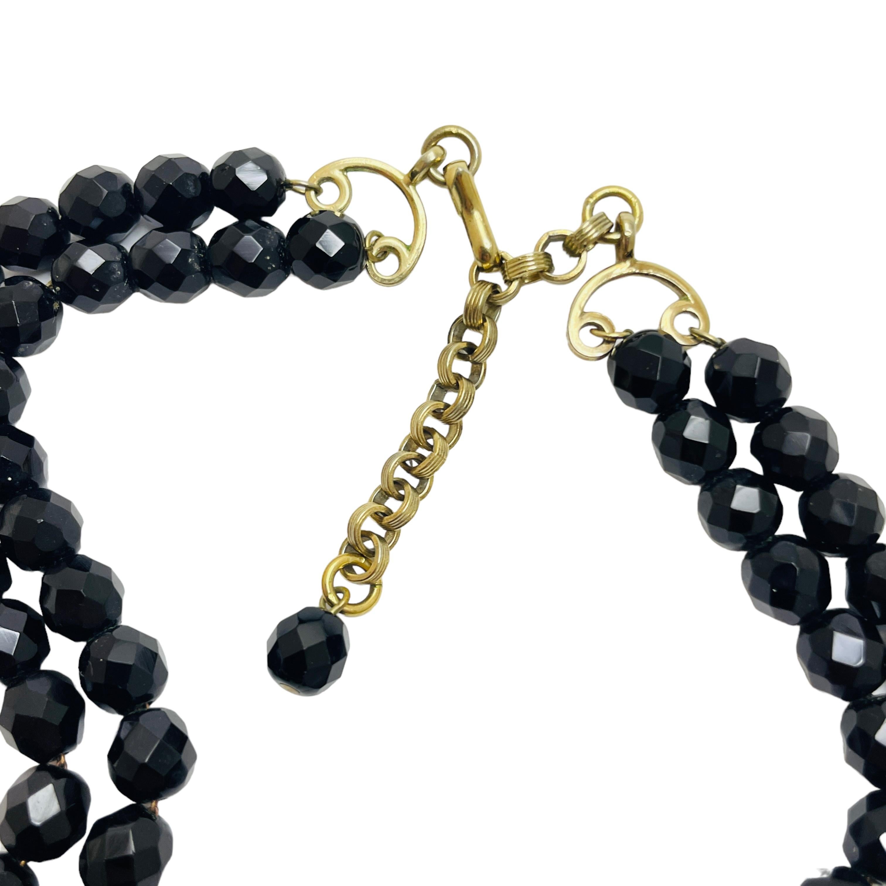 Vintage black glas beaded necklace In Good Condition For Sale In Palos Hills, IL