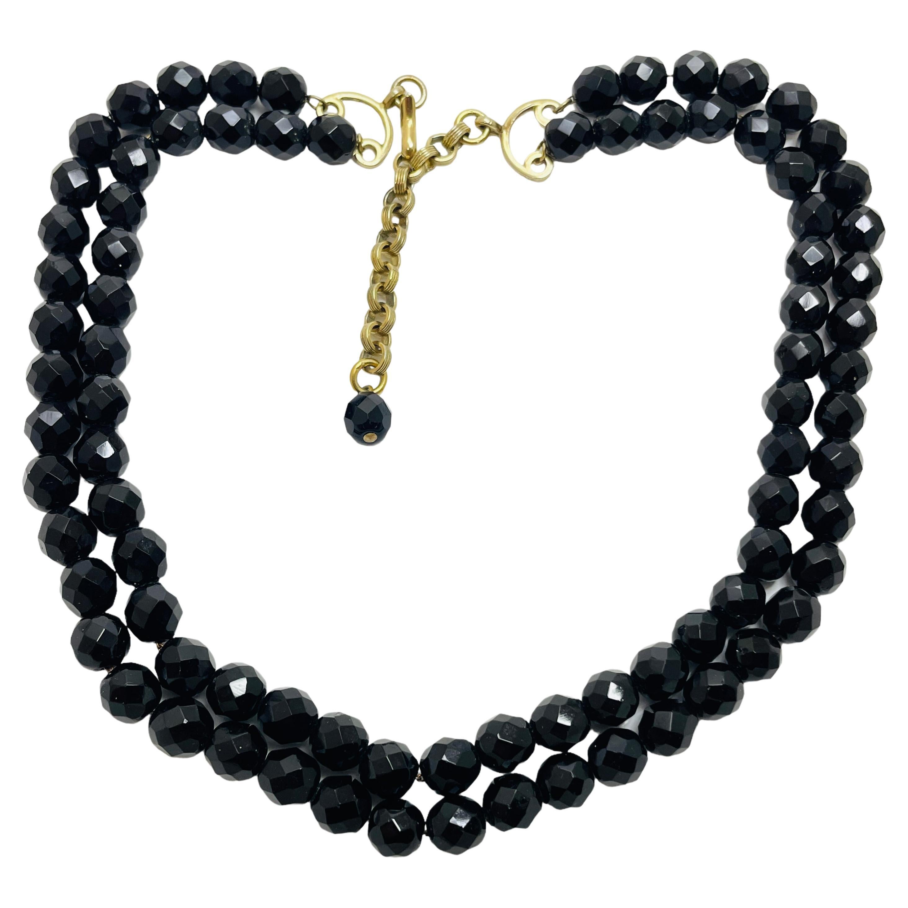 Vintage black glas beaded necklace