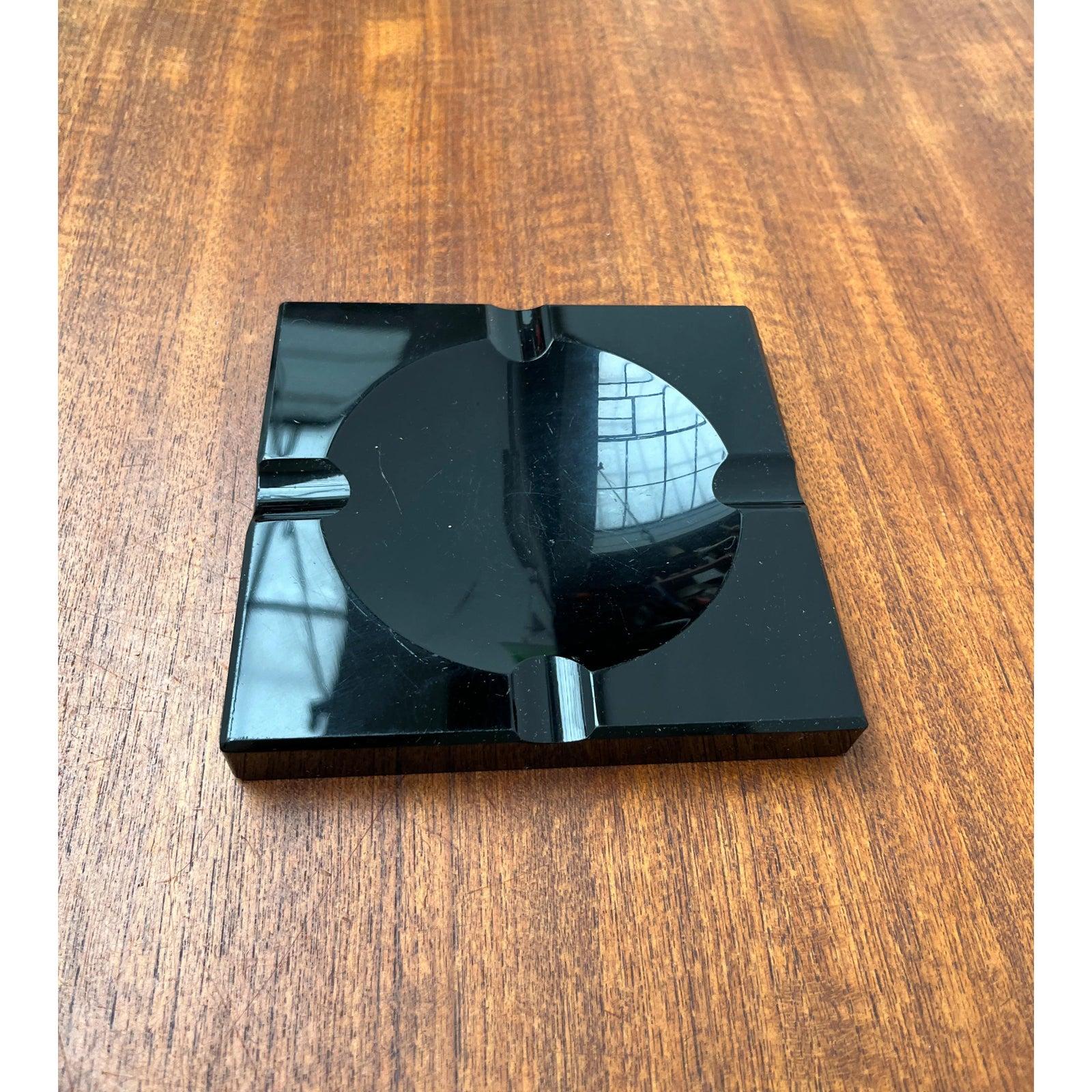 Post-Modern Vintage Black Glass Ashtray, 1980s For Sale