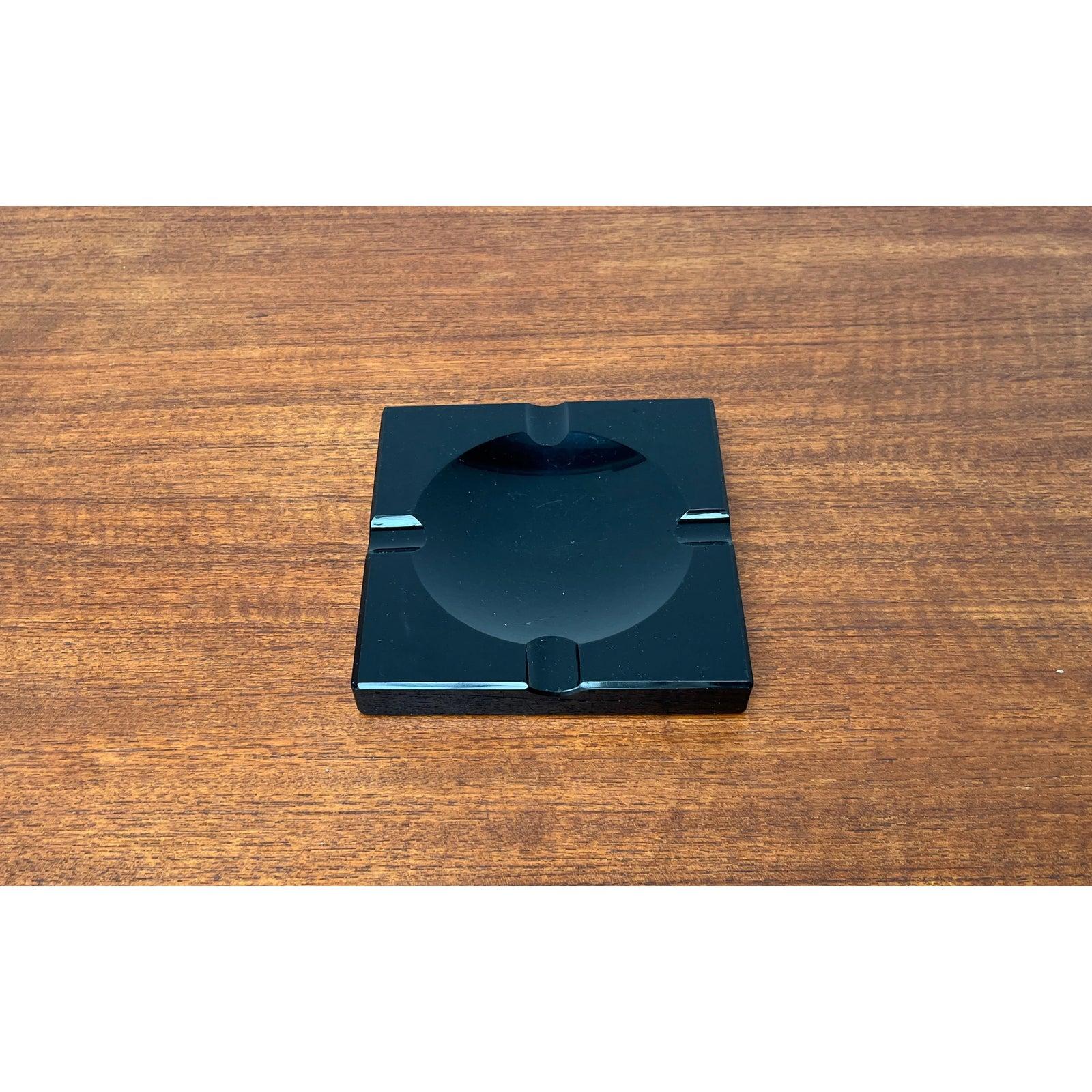 20th Century Vintage Black Glass Ashtray, 1980s For Sale