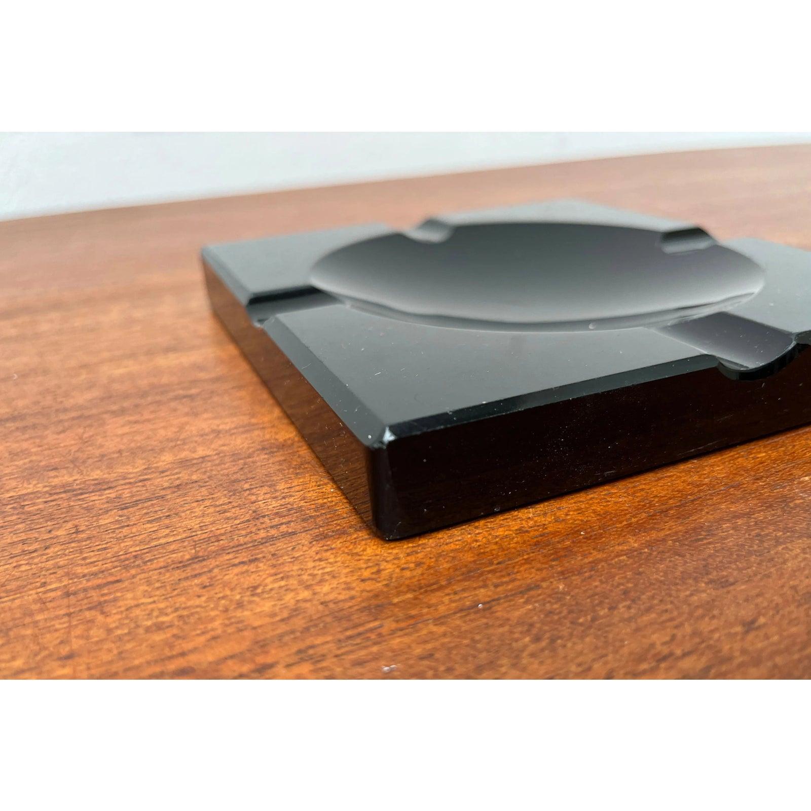 Vintage Black Glass Ashtray, 1980s For Sale 1