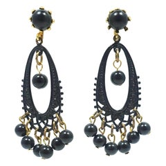 Vintage Black Glass Bead Dangling Earrings Vintage Black Glass Bead Dangling Earrings