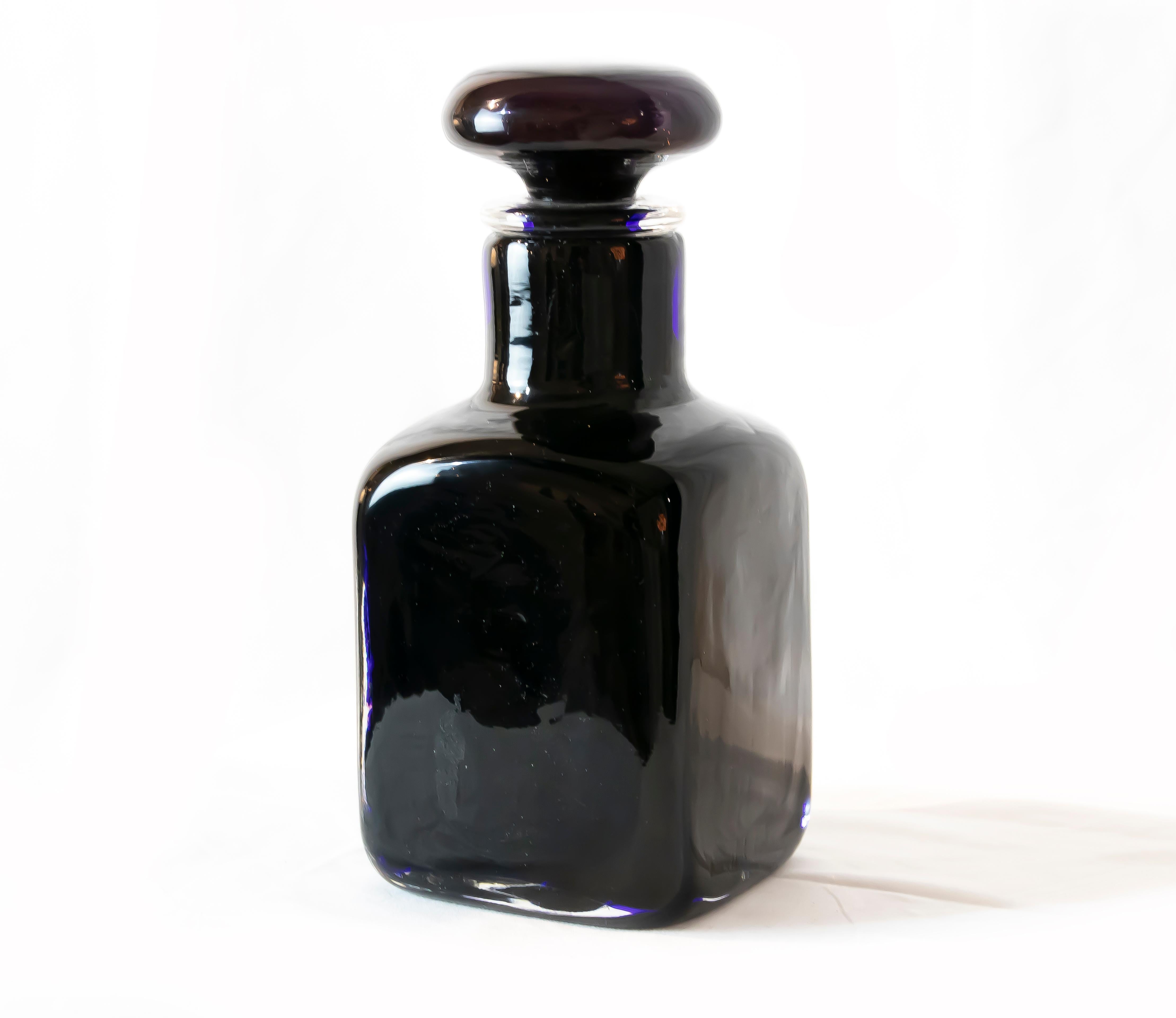 Vintage Black Glass Bottle by Venini, 1970s 1