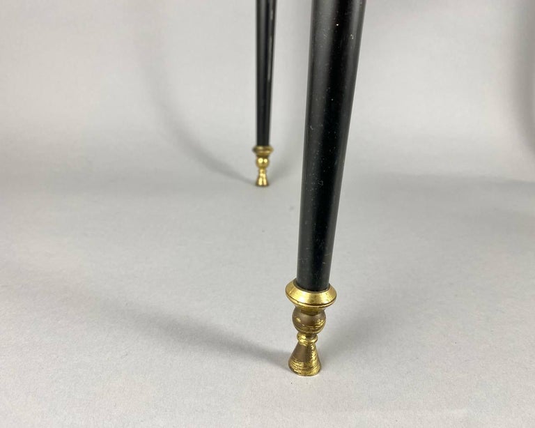 Vintage Black Glass and Brass Table, France Black Glass Coffee Table