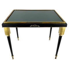 Vintage Black Glass & Brass Table, France Black Glass Coffee Table