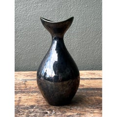 Vintage Black Glazed Ceramic Vase