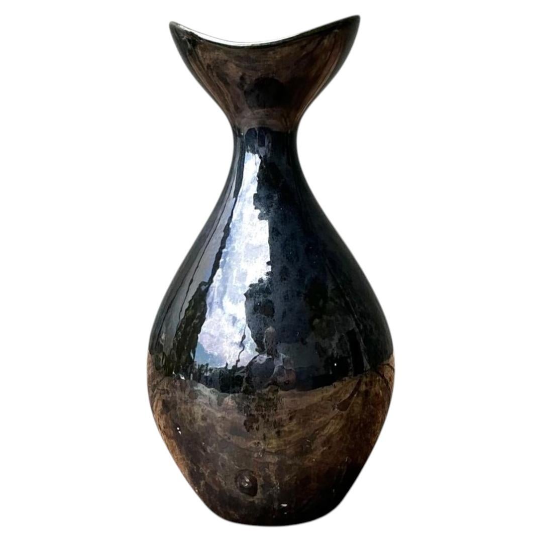 Keramikvase im Vintage-Stil, schwarz glasiert