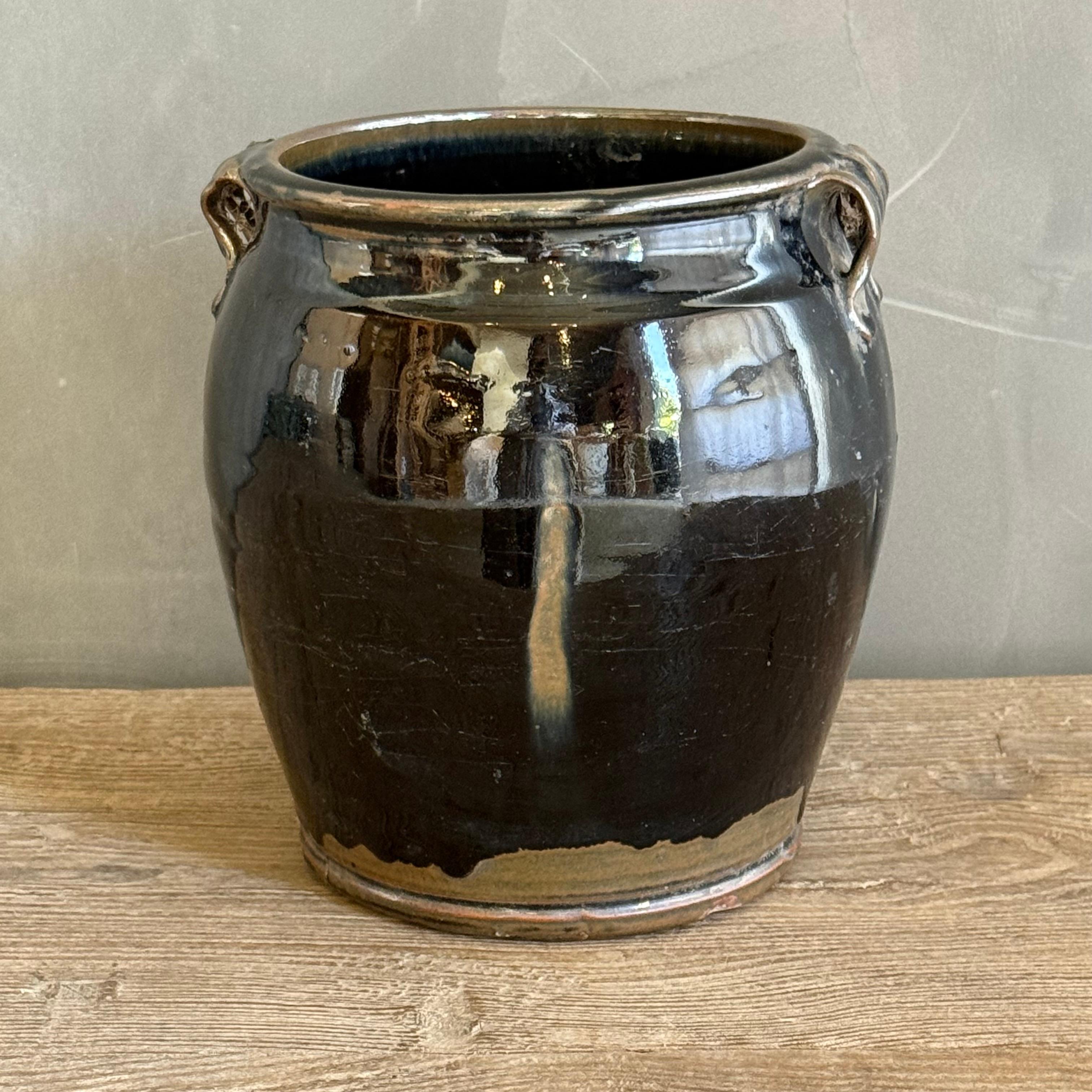 Vintage Schwarz glasierte Keramik im Wabi Sabi Stil (Organische Moderne) im Angebot