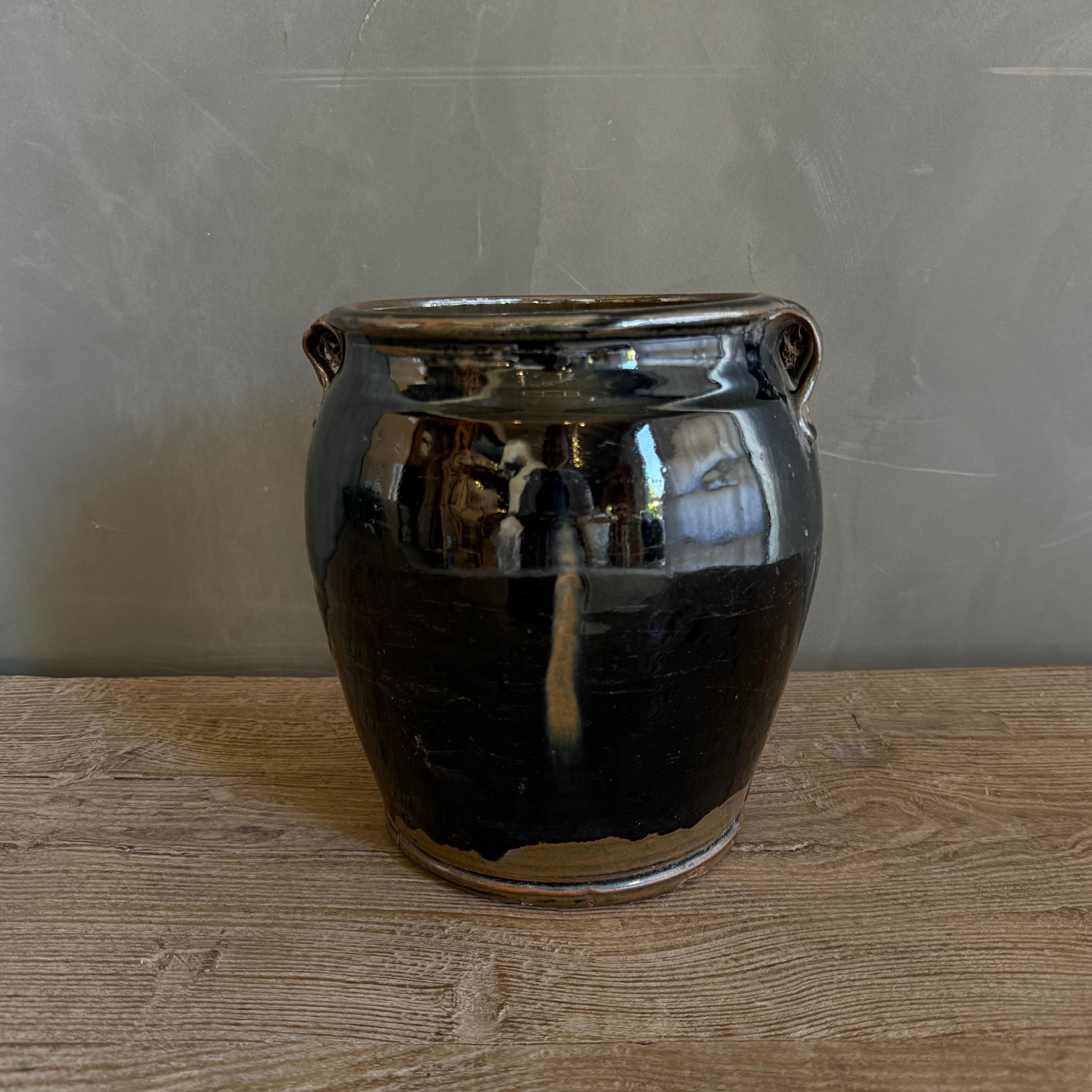 Vintage Schwarz glasierte Keramik im Wabi Sabi Stil (20. Jahrhundert) im Angebot