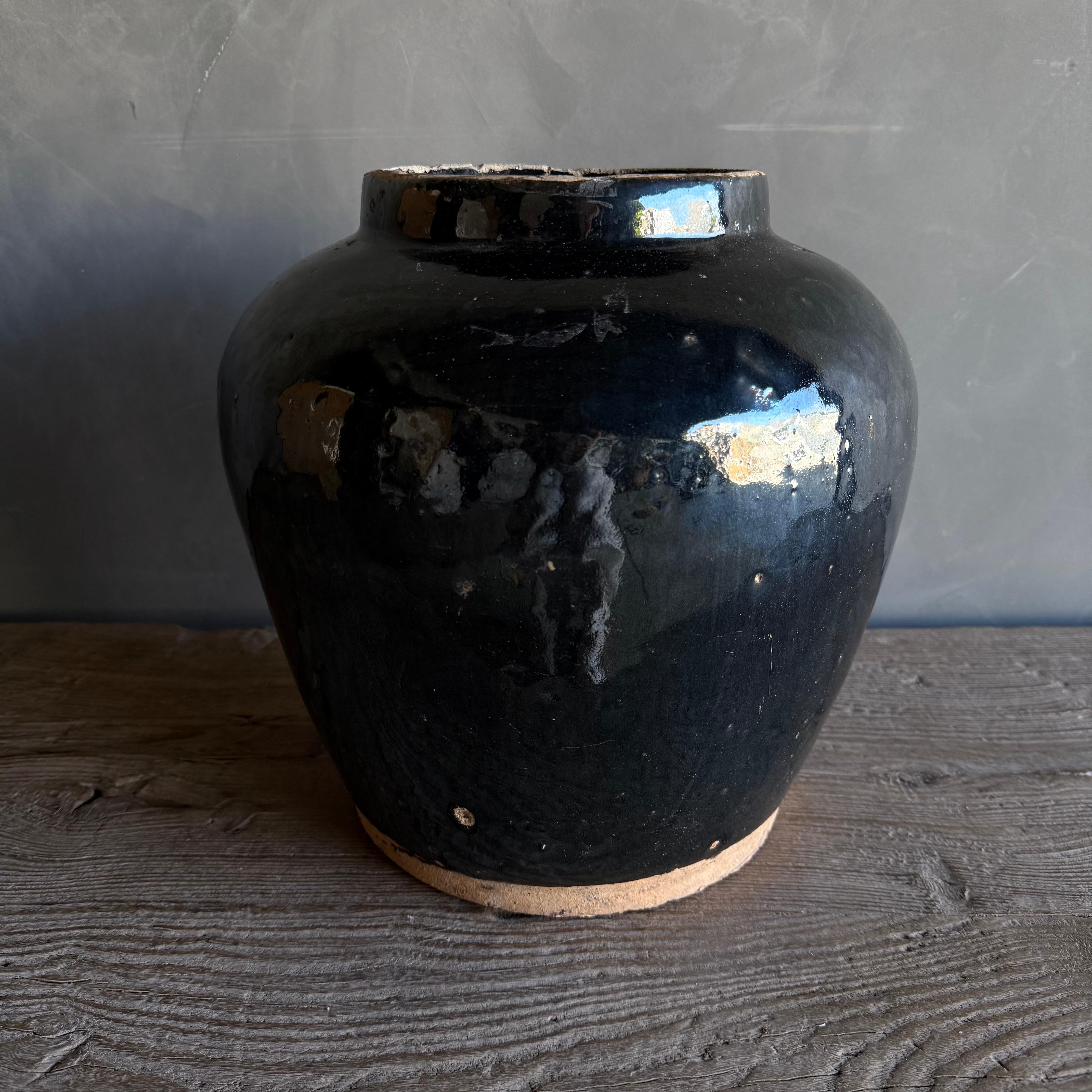 20th Century Vintage Black Glazed Pottery Medium Size For Sale