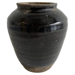 Vintage Black Glazed Pottery Vase