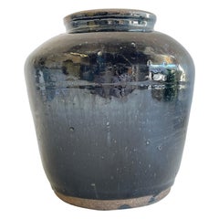 Vintage Black Glazed Terracotta Clay Pottery