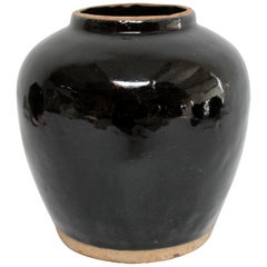 Vintage Black Glazed Terracotta Pot