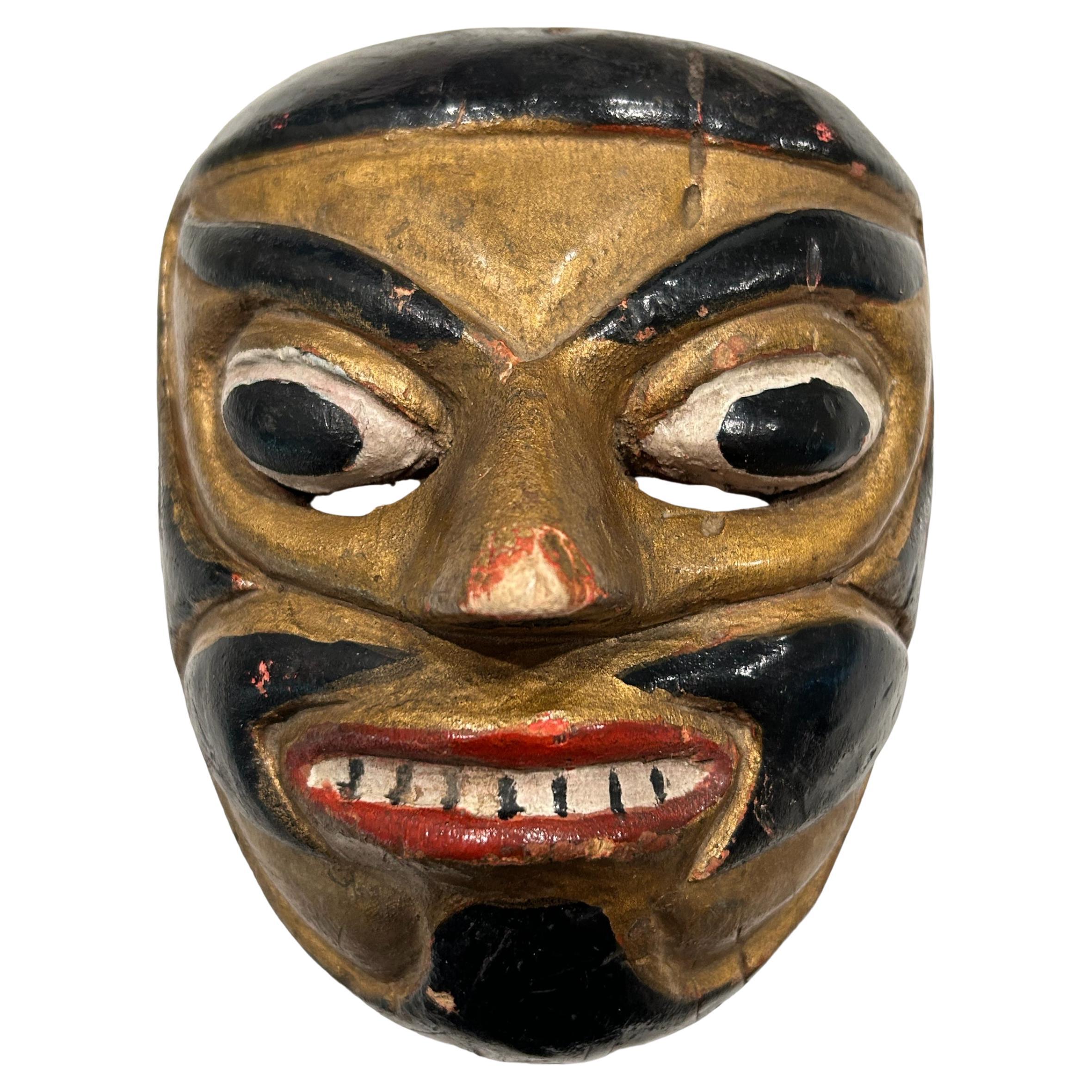 Vintage Black/Gold Bali Topeng Dance Mask Indonesia Hand Carved Balinese Artists For Sale