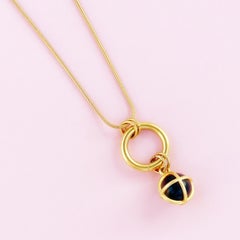 Vintage Black & Gold Caged Sphere Pendant Necklace By Anne Klein, 1980s