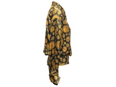 Vintage Black & Gold Chanel Boutique Coin Print Silk Blouse Size FR 38
