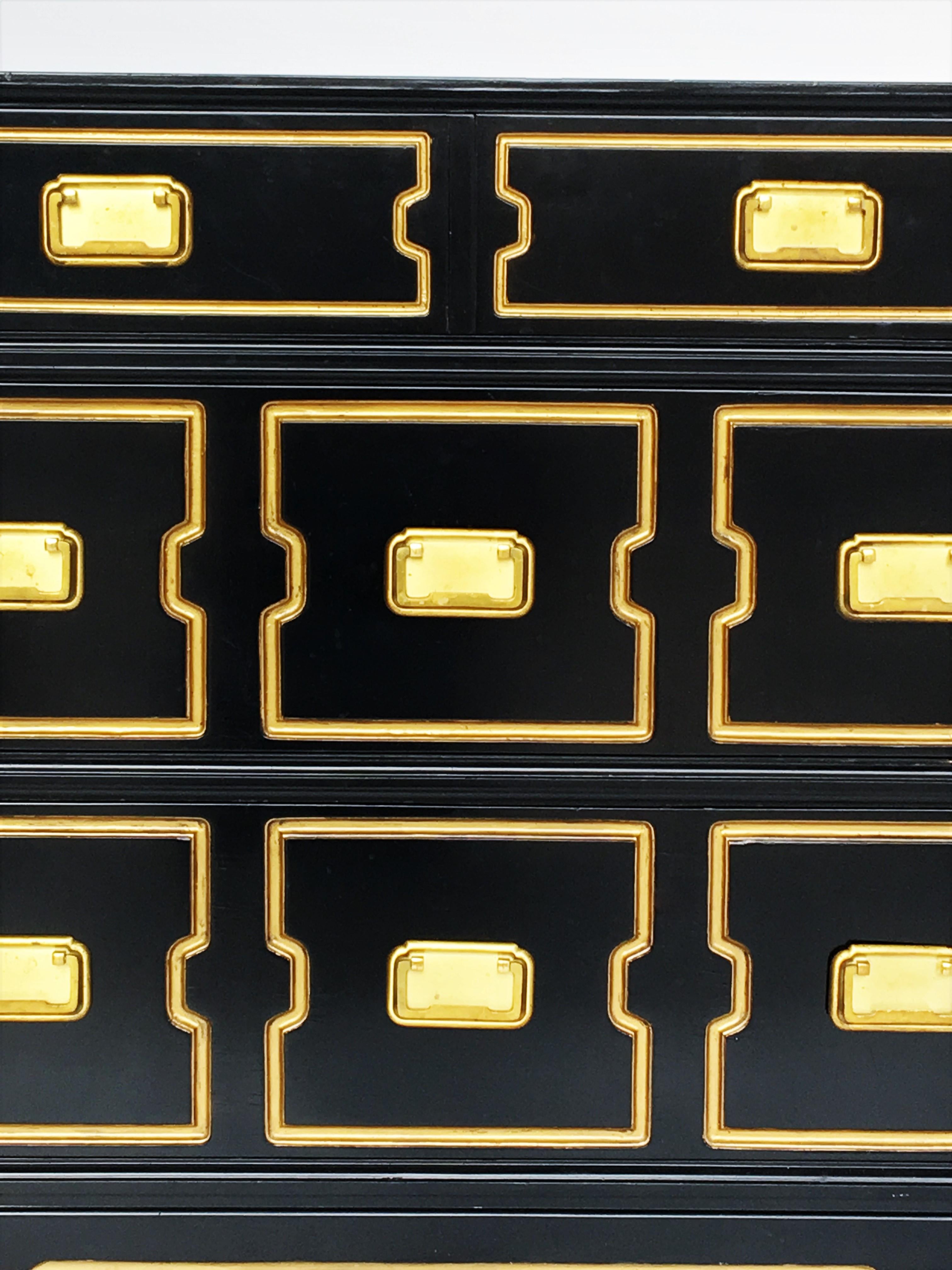 Vintage Black and Gold Dorothy Draper Style Chest In Good Condition For Sale In Dallas, TX