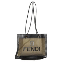 Used Black & Gold Fendi Mesh & Leather Tote Bag