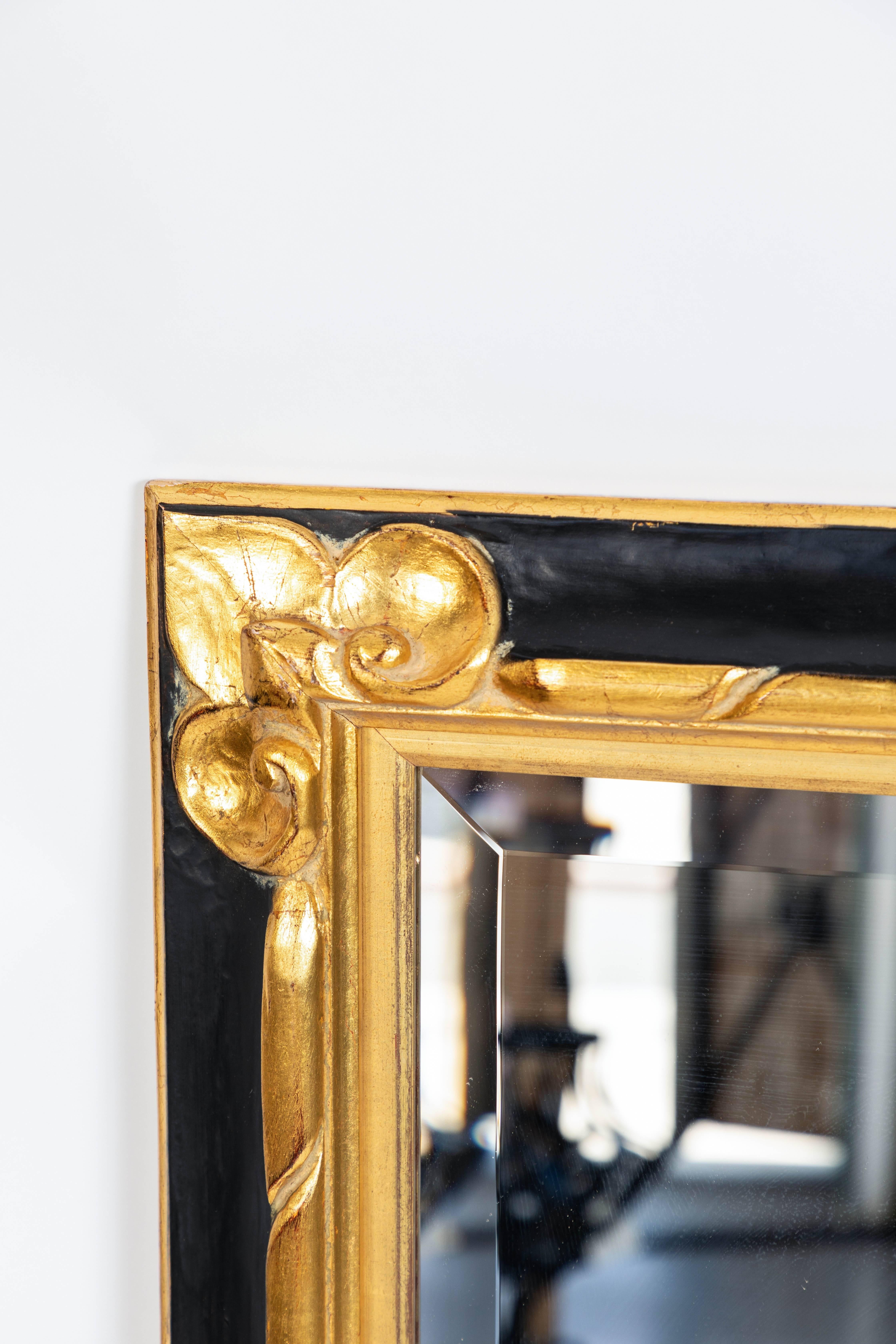 20th Century Vintage Black & Gold Finished Wood Frame Mirror