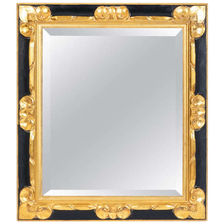 Vintage Black Gold Finished Wood Frame Mirror