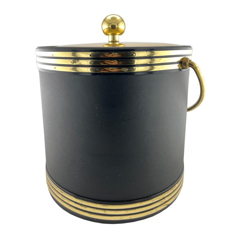 Vintage Black & Gold Ice Bucket – Mid-Century Modern Barware, Hollywood Regency For Sale 5