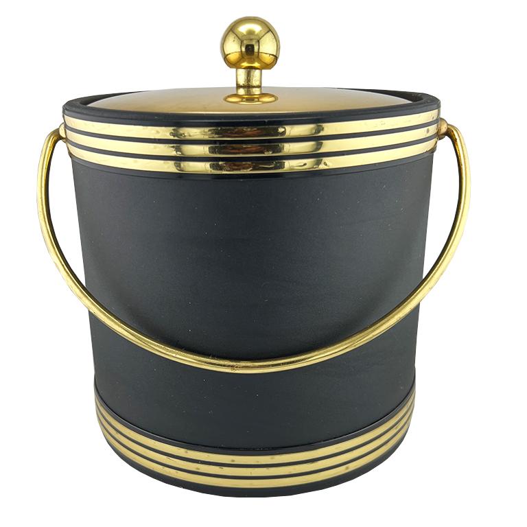 American Vintage Black & Gold Ice Bucket – Mid-Century Modern Barware, Hollywood Regency For Sale