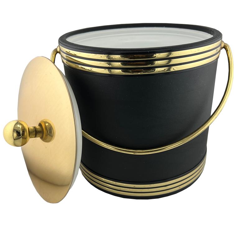 20th Century Vintage Black & Gold Ice Bucket – Mid-Century Modern Barware, Hollywood Regency For Sale
