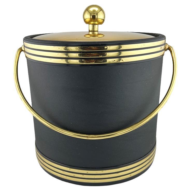 Vintage Black & Gold Ice Bucket – Mid-Century Modern Barware, Hollywood Regency For Sale